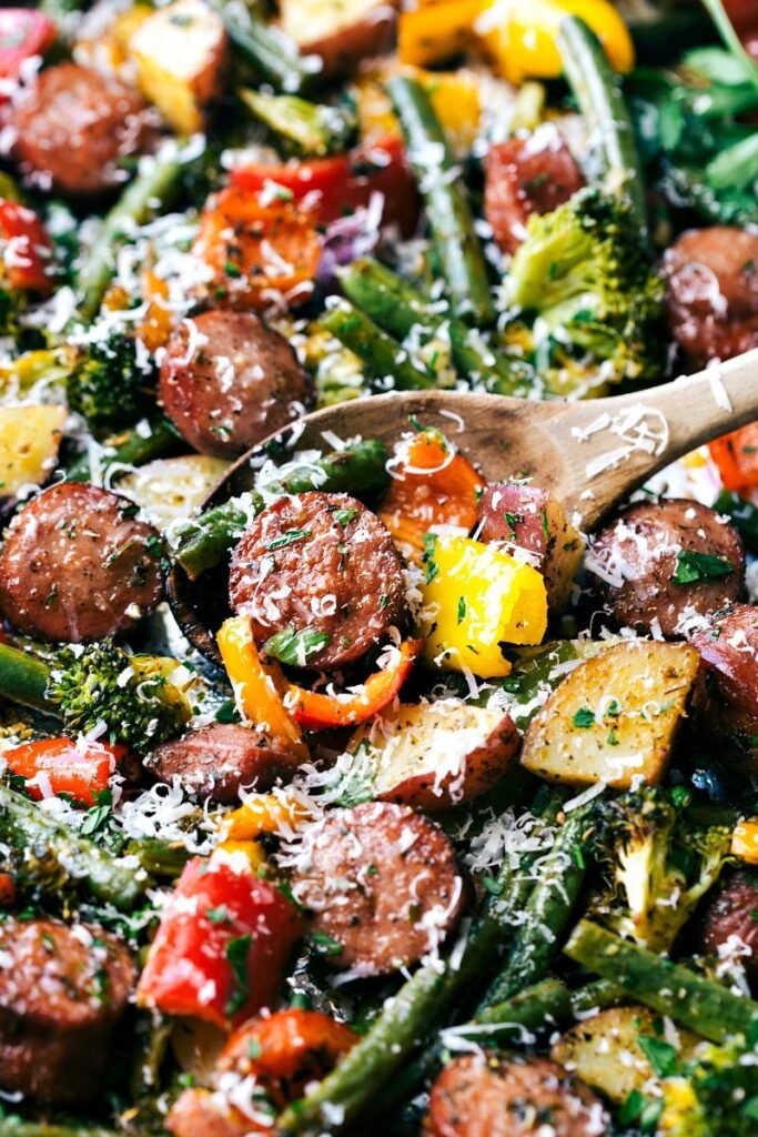 One Pan Healthy Sausage and Veggies | Chelsea's Messy Apron