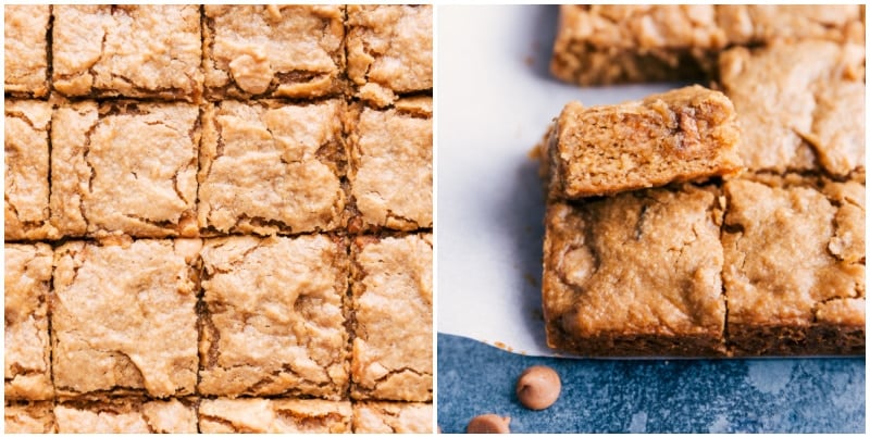 Image of the peanut butter banana bars cut into squares