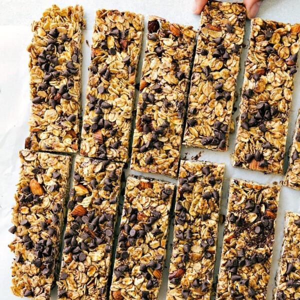 Finished homemade granola bars, a delightful treat perfect for eating on the go.