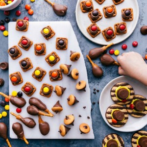 A variety of cute and delicious Thanksgiving treats laid out, ready to be enjoyed by guests.