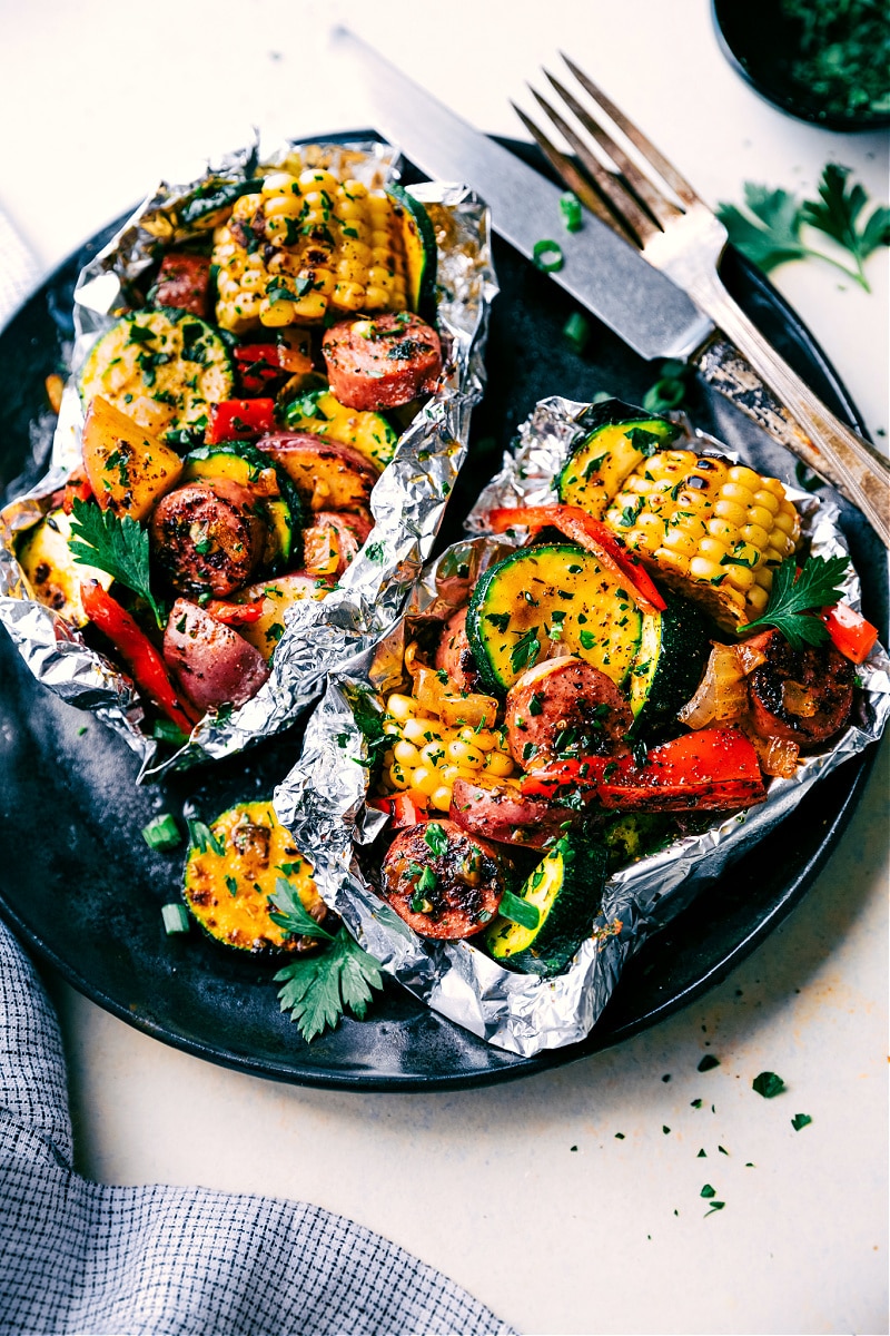 Grillwurst and Summer Vegetable Foil Packets - Pillers