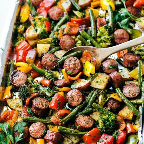 One Pan Healthy Sausage and Veggies | Chelsea's Messy Apron