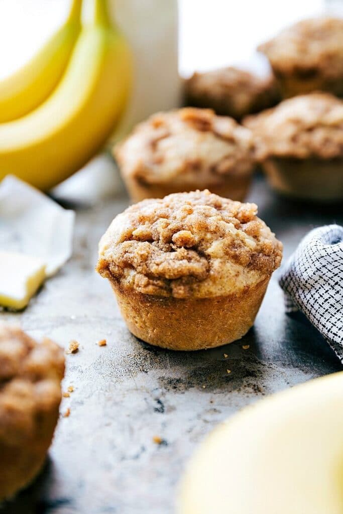 super moist vegan banana muffins with crumb topping