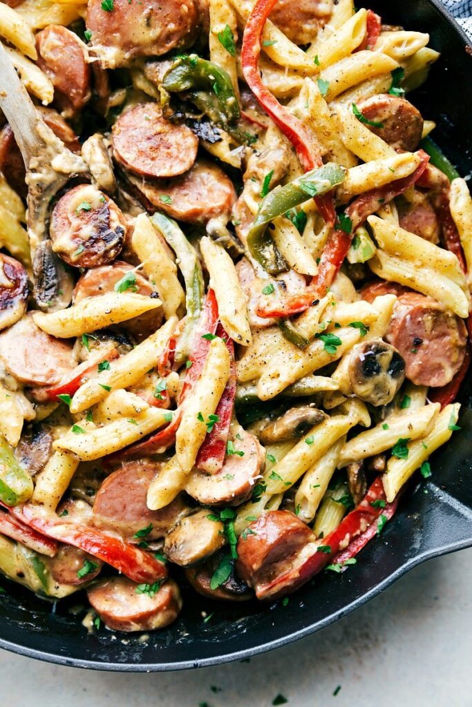 One Pot Creamy Cajun Sausage & Veggie Pasta - Chelsea's Messy Apron