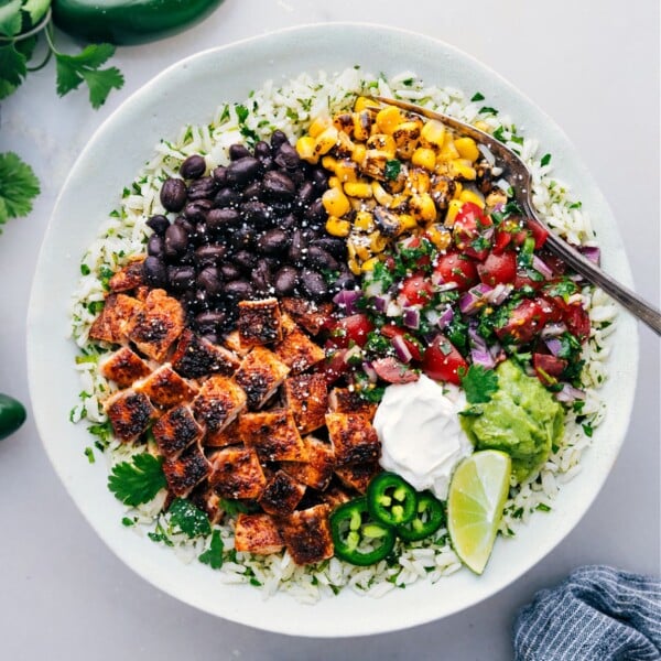 Chicken Burrito Bowls freshly made.