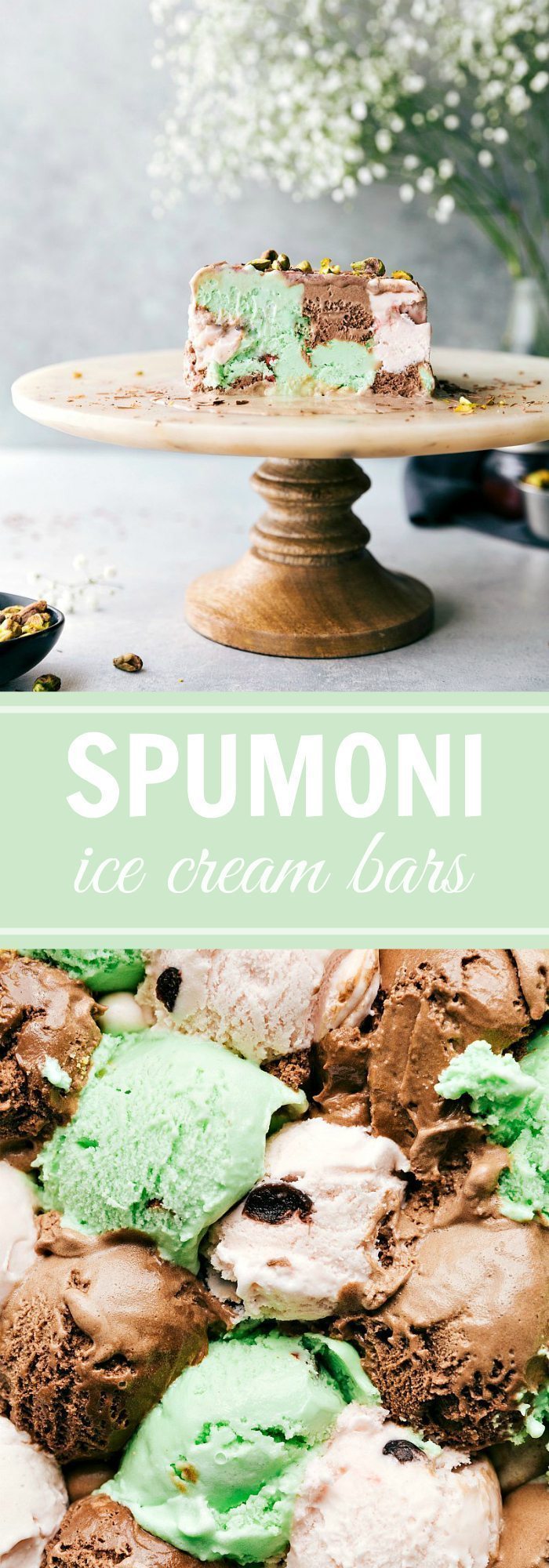 SPUMONI ICE CREAM TERRINE! Layer 3 flavors of ice cream in a bread pan and you get this amazing dessert! Plus an easy tart cherry sauce! via chelseasmessyapron.com