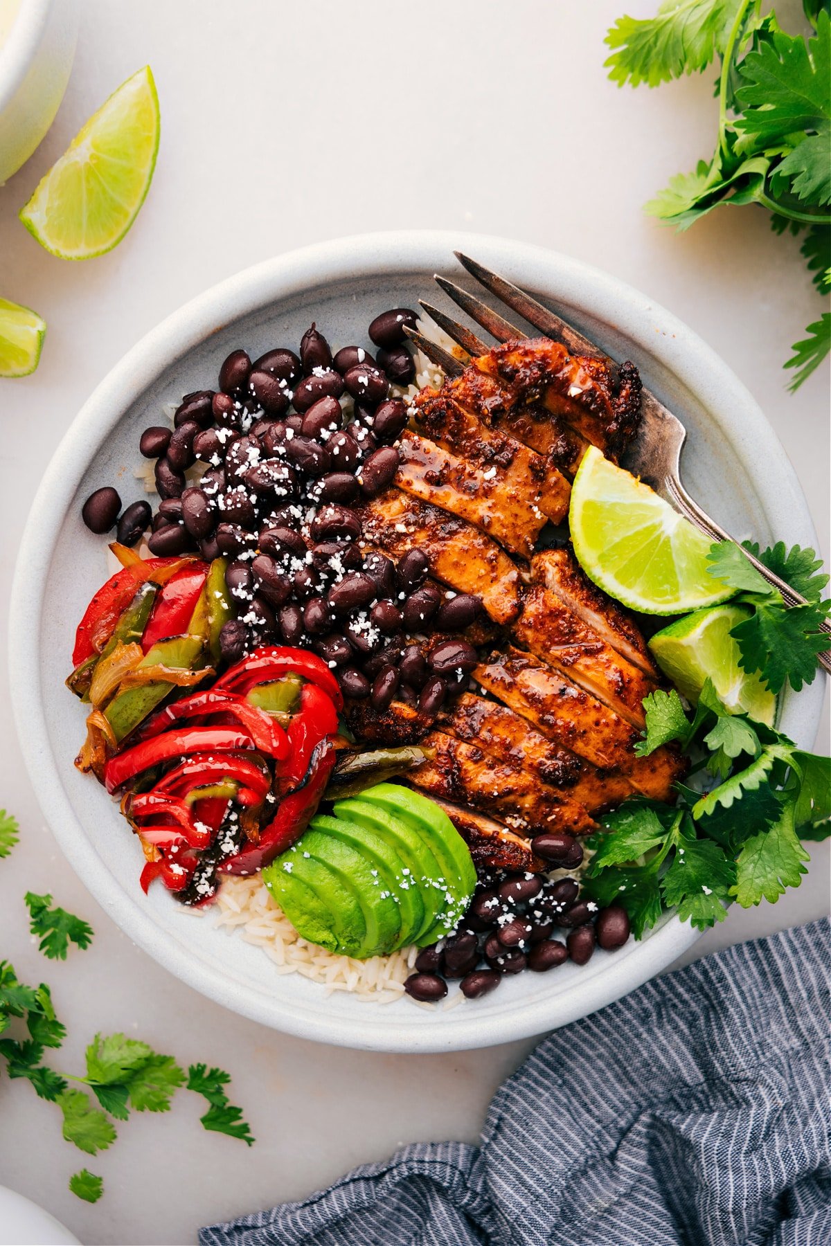 Enjoy a Chicken Fajita Bowl with all the toppings ready!