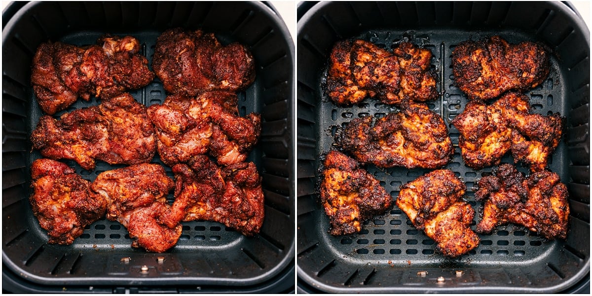 Air fry the chicken for the chicken fajita bowls.