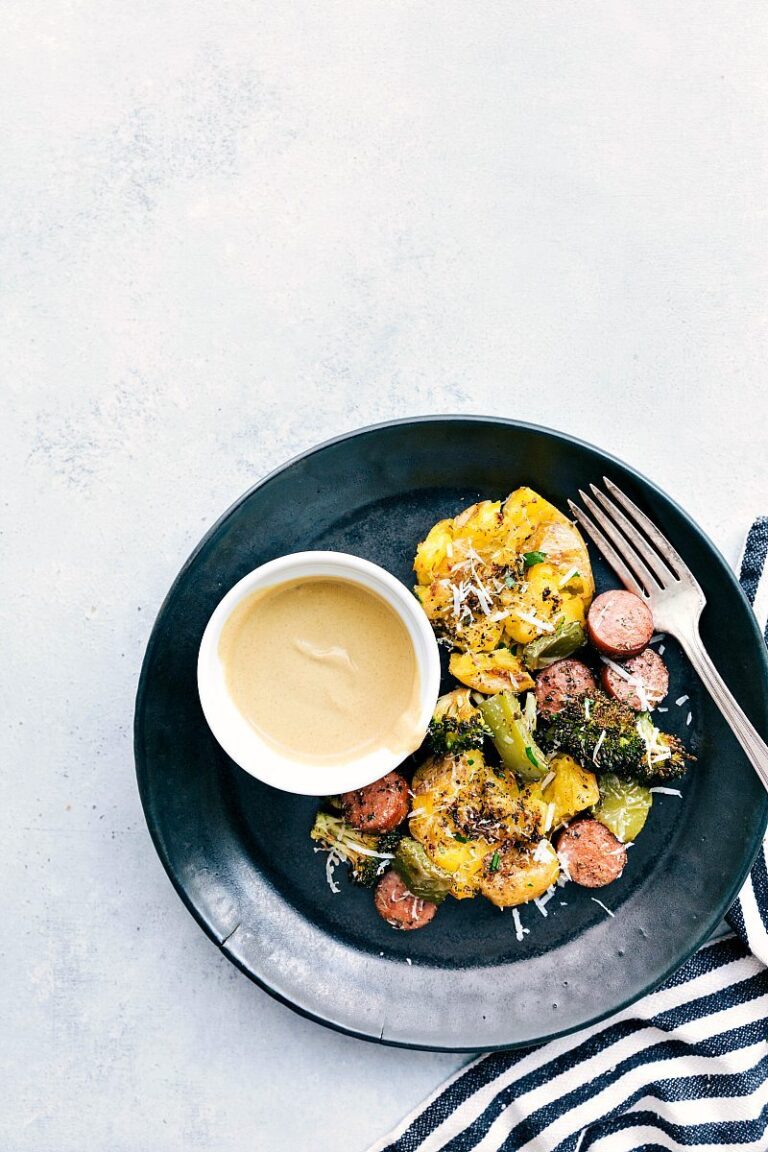 Sheet Pan Sausage Veggies And Smashed Potatoes Chelsea S Messy Apron