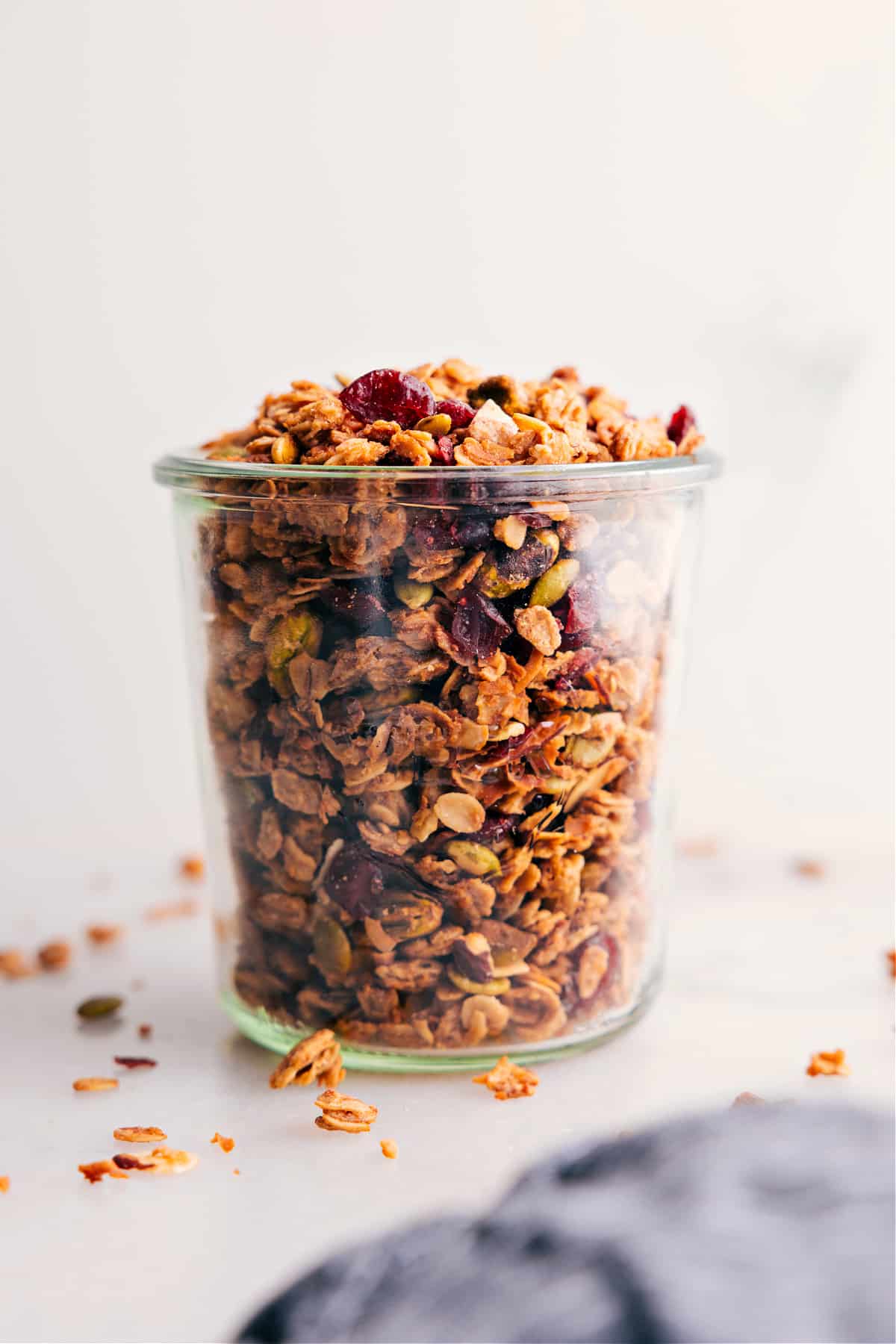 Homemade granola packed in a jar, ready to enjoy.