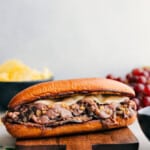 Easy and melty French Dip Sandwiches ready to be enjoyed.