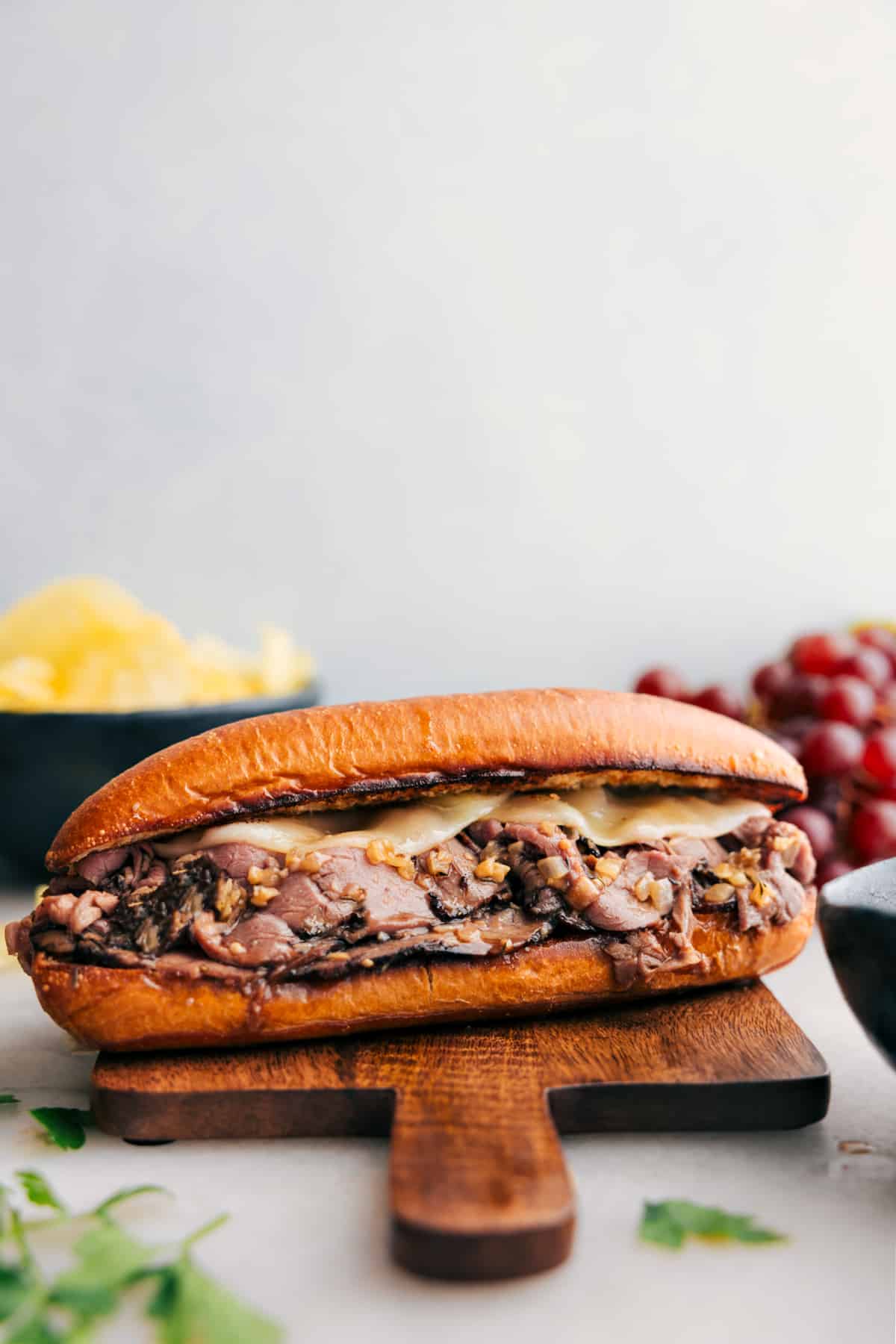 Easy and melty French Dip Sandwiches ready to be enjoyed.