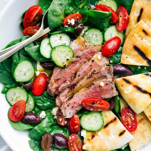 The BEST Steak Salad with Pita Bread