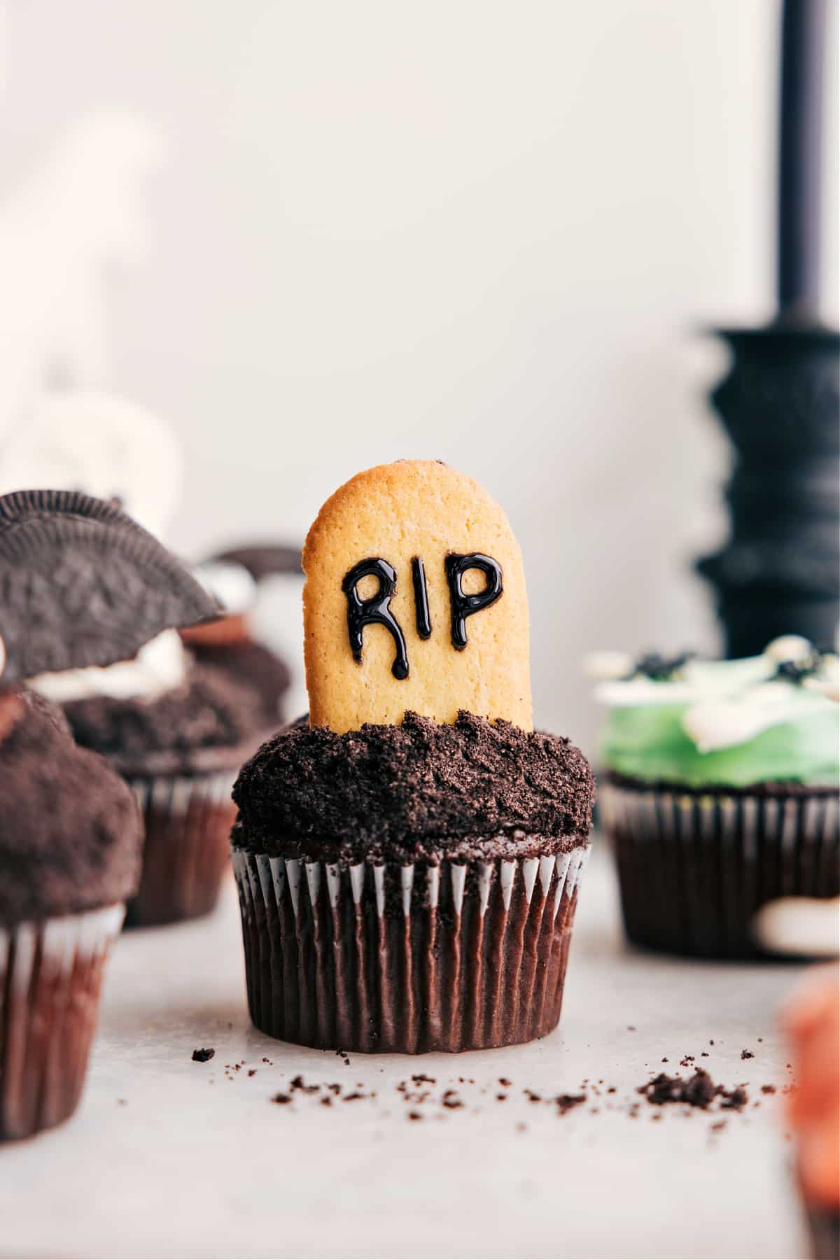 Tombstone treat with Milano cookies and black frosting.