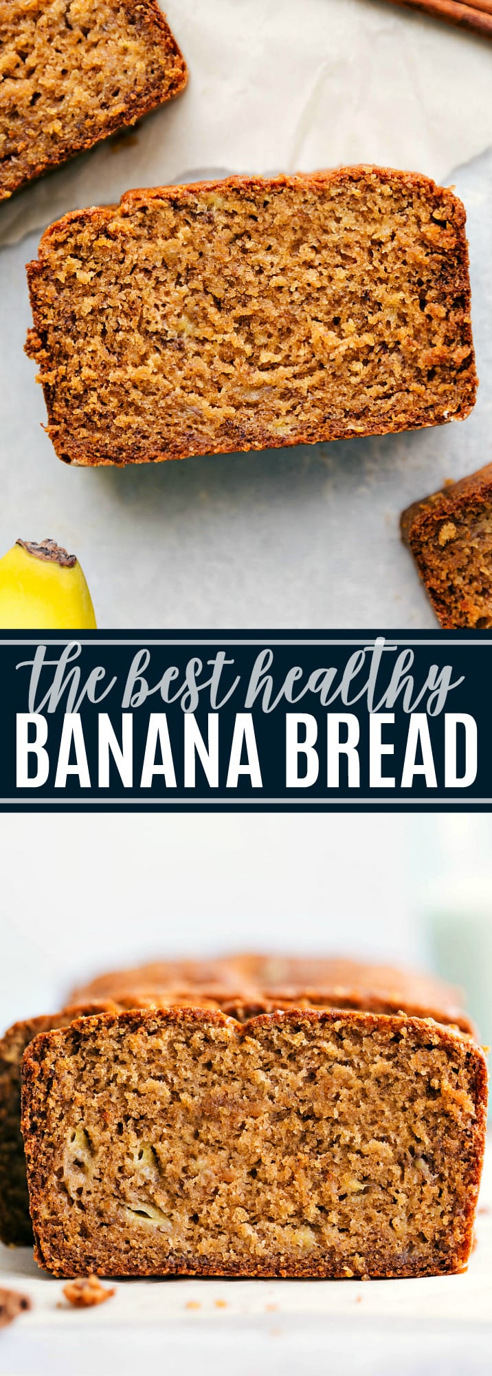 This is the best healthy banana bread is bursting with flavor and made with tons of healthy ingredient swaps. This healthy banana bread with yogurt can be made with or without chocolate chips and/or nuts! via chelseasmessyapron.com #healthy #banana #bread #easy #quick #calorie #kidfriendly #best #ever #recipe #greek #yogurt #delicious