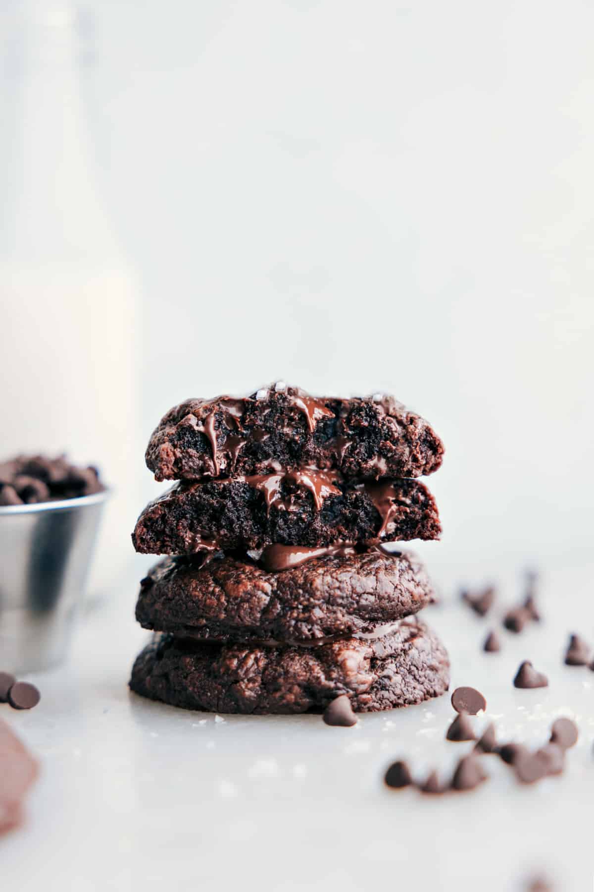 Brownie cookies stacked on top of each other ready to be enjoyed.