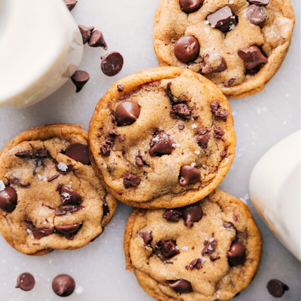 Warm coconut oil chocolate chip cookies sprinkled with sea salt, fresh from the oven.