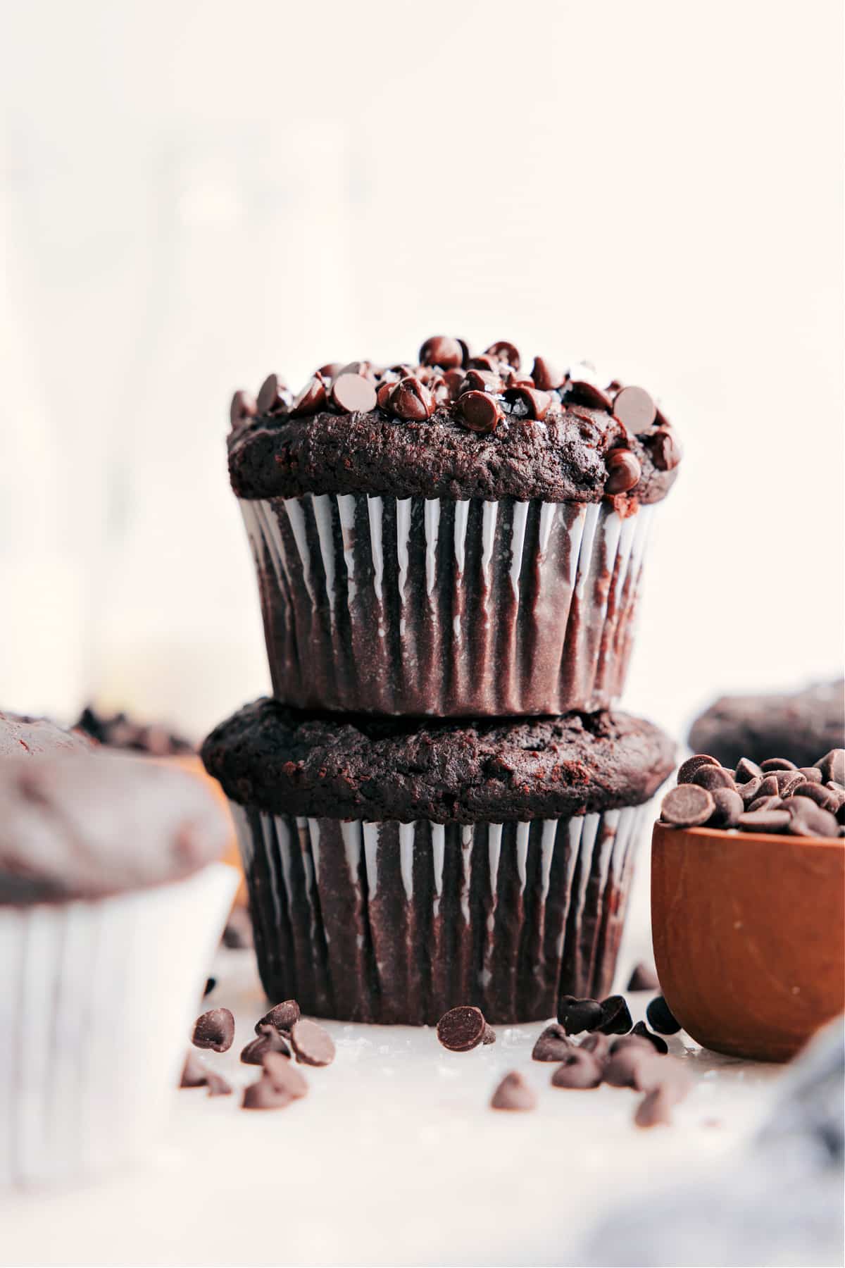 Chocolate Muffins stacked and ready to enjoy.