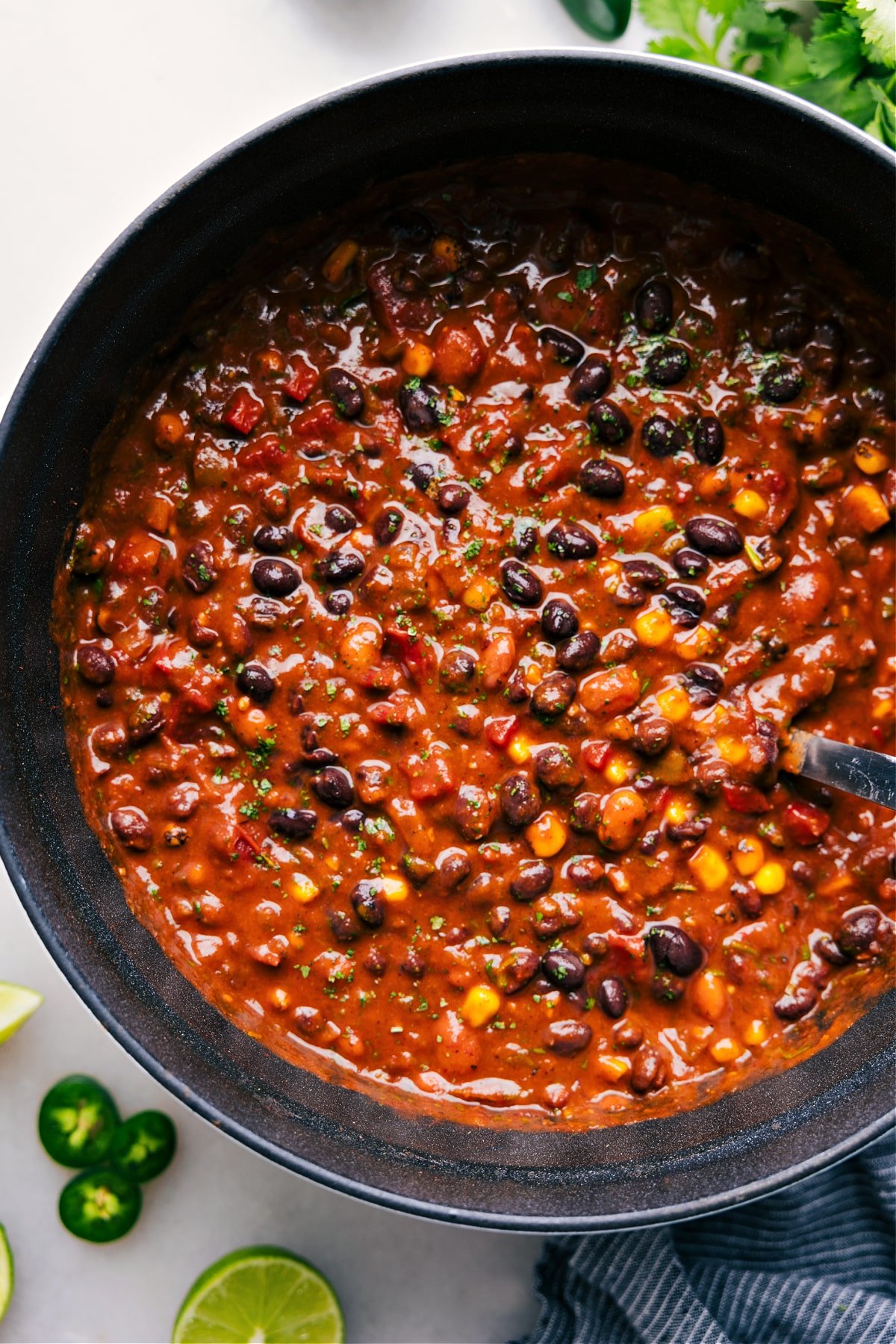 Vegetarian Chili is in the pot and ready to enjoy.