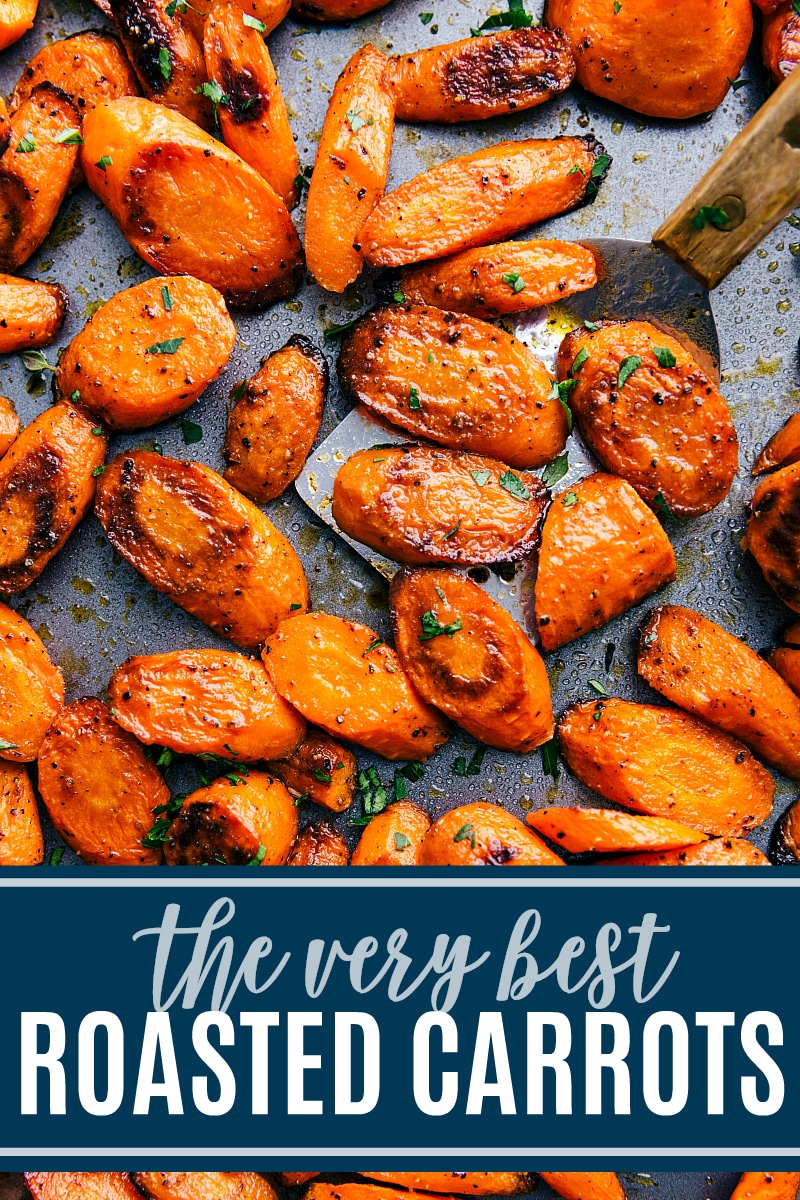 These delicious roasted carrots make the perfect side dish to just about any meal. Roasting at a high temperature brings out their natural sweetness and gives them the perfect caramelized edges and tender-crisp texture. Both a sweet and a savory recipe included. via chelseasmessyapron.com #carrot #carrots #roasted #vegetable #vegetables #easter #christmas #thanksgiving #dinner #quick #easy