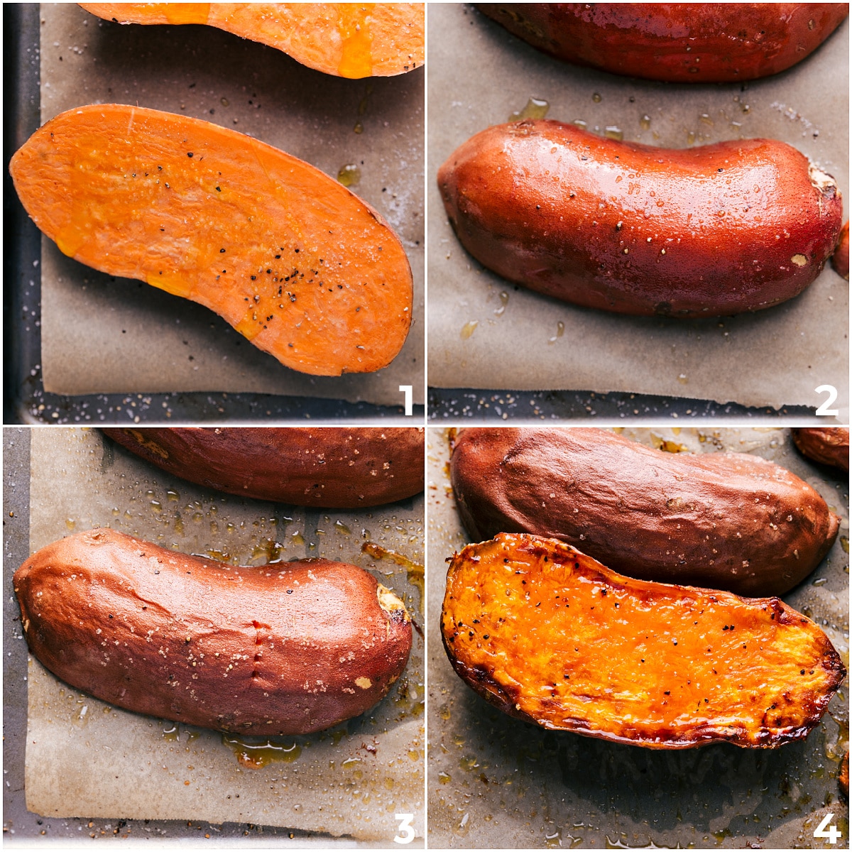 Roast the sweet potatoes on a sheet pan for these loaded sweet potatoes.