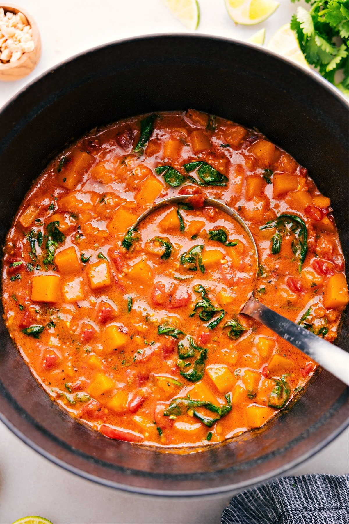 The butternut squash curry in the pot is finished and ready to serve.