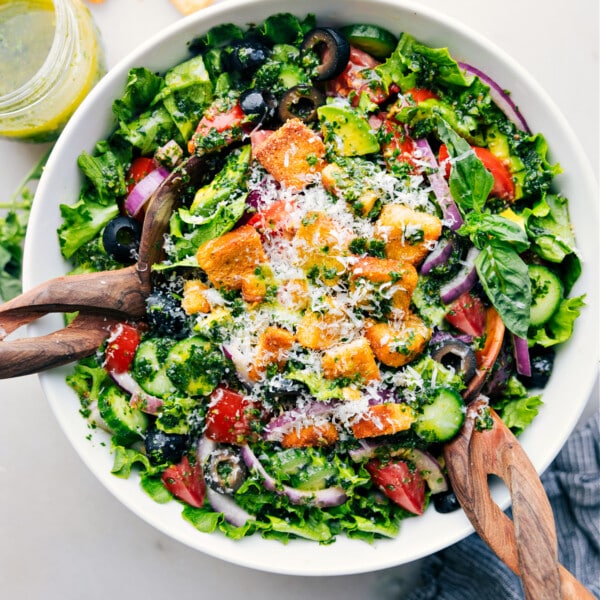 Italian Salad recipe in a bowl ready to be served.