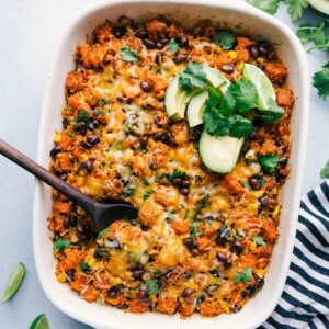 Freshly baked Quinoa Enchilada Bake.