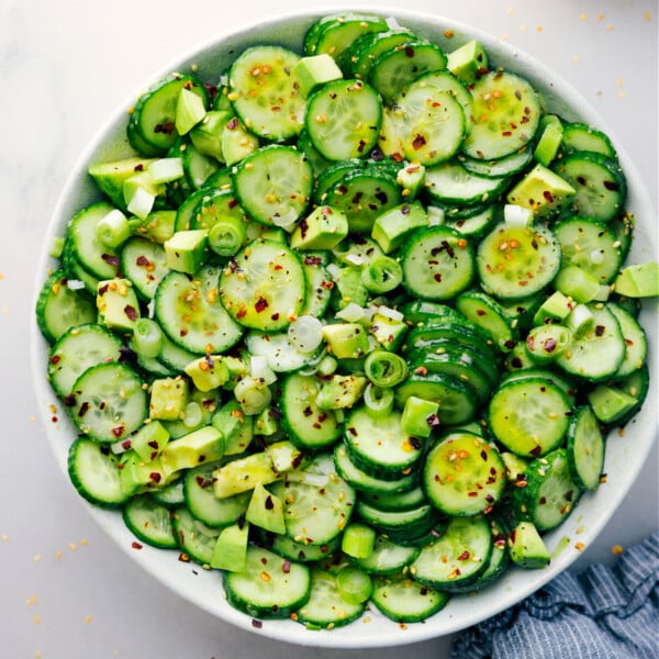 Asian Cucumber Salad in a bowl ready to be enjoyed.