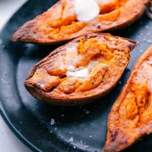 Freshly baked vegetables straight from the oven, topped with melting butter.