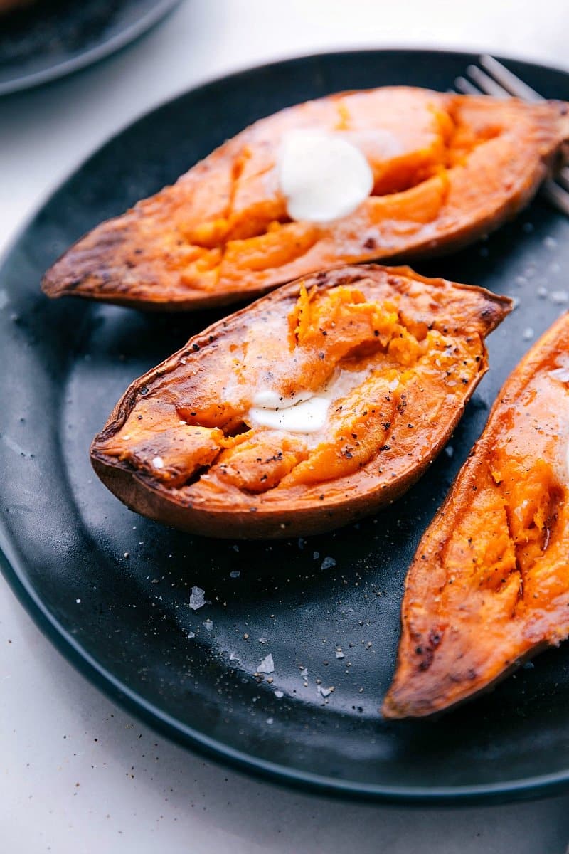 Baked Sweet Potatoes {Ready in HALF the Time} - Chelsea's Messy Apron