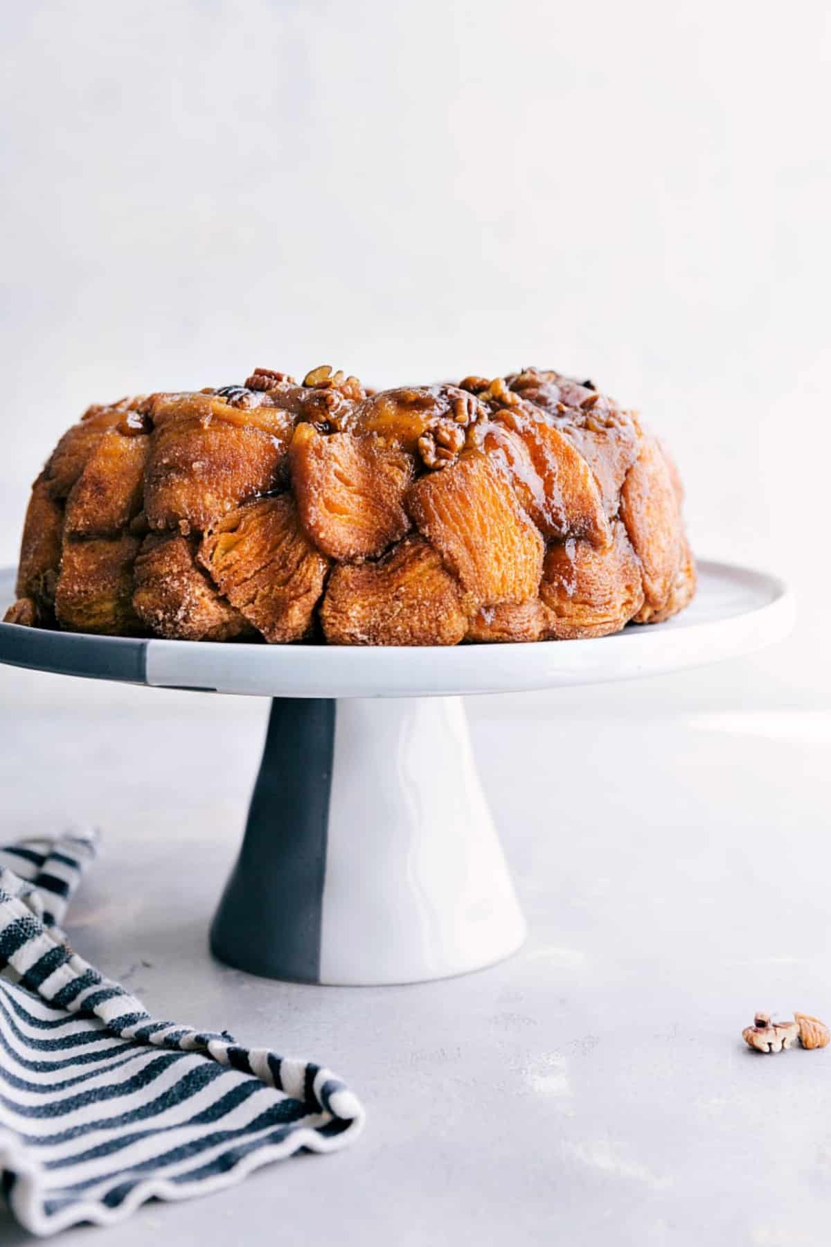 Monkey Bread on a cake stand, ready to enjoy.