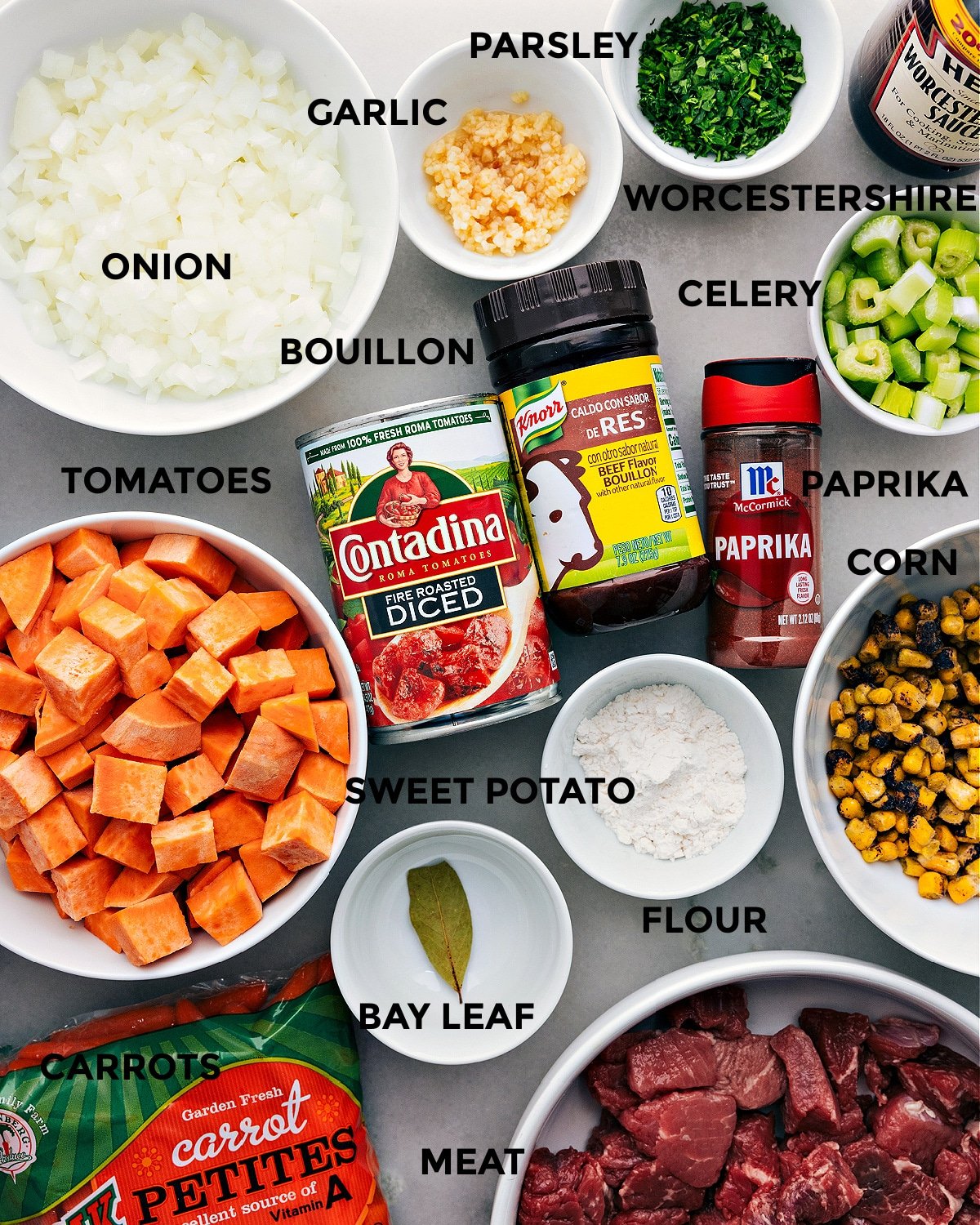 All the ingredients in this recipe prepped out for easy assembly.