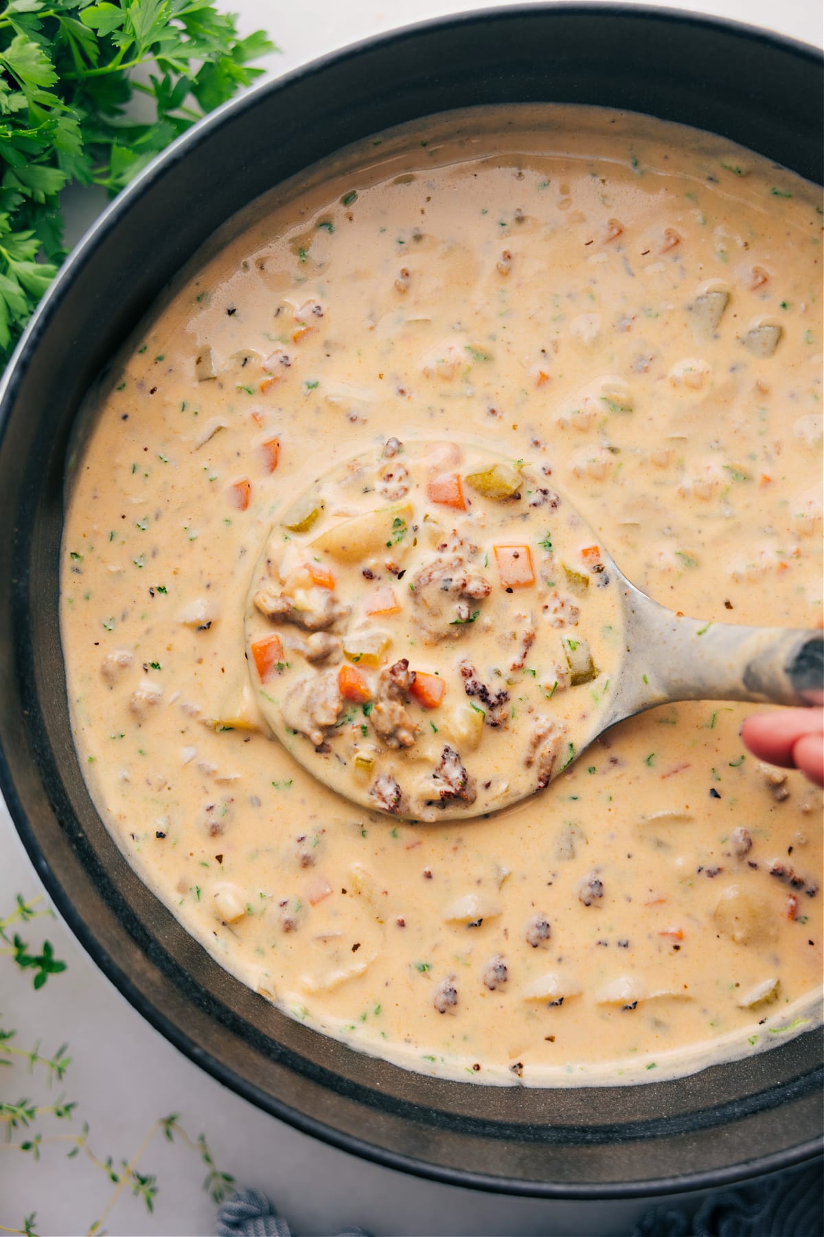 Sausage Potato Soup is ready to serve.