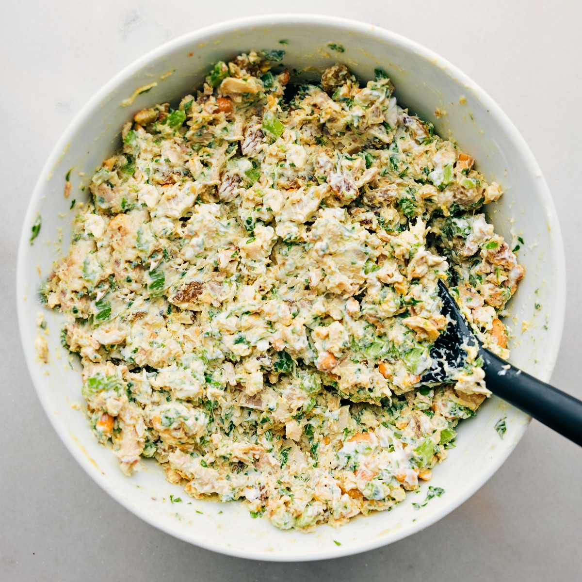 The dish mixed together and ready to be served in lettuce, on bread, or however you choose.