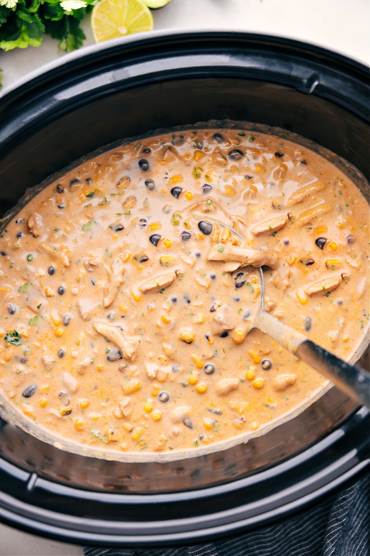 Chicken Corn Chowder in the crockpot—serve and enjoy!