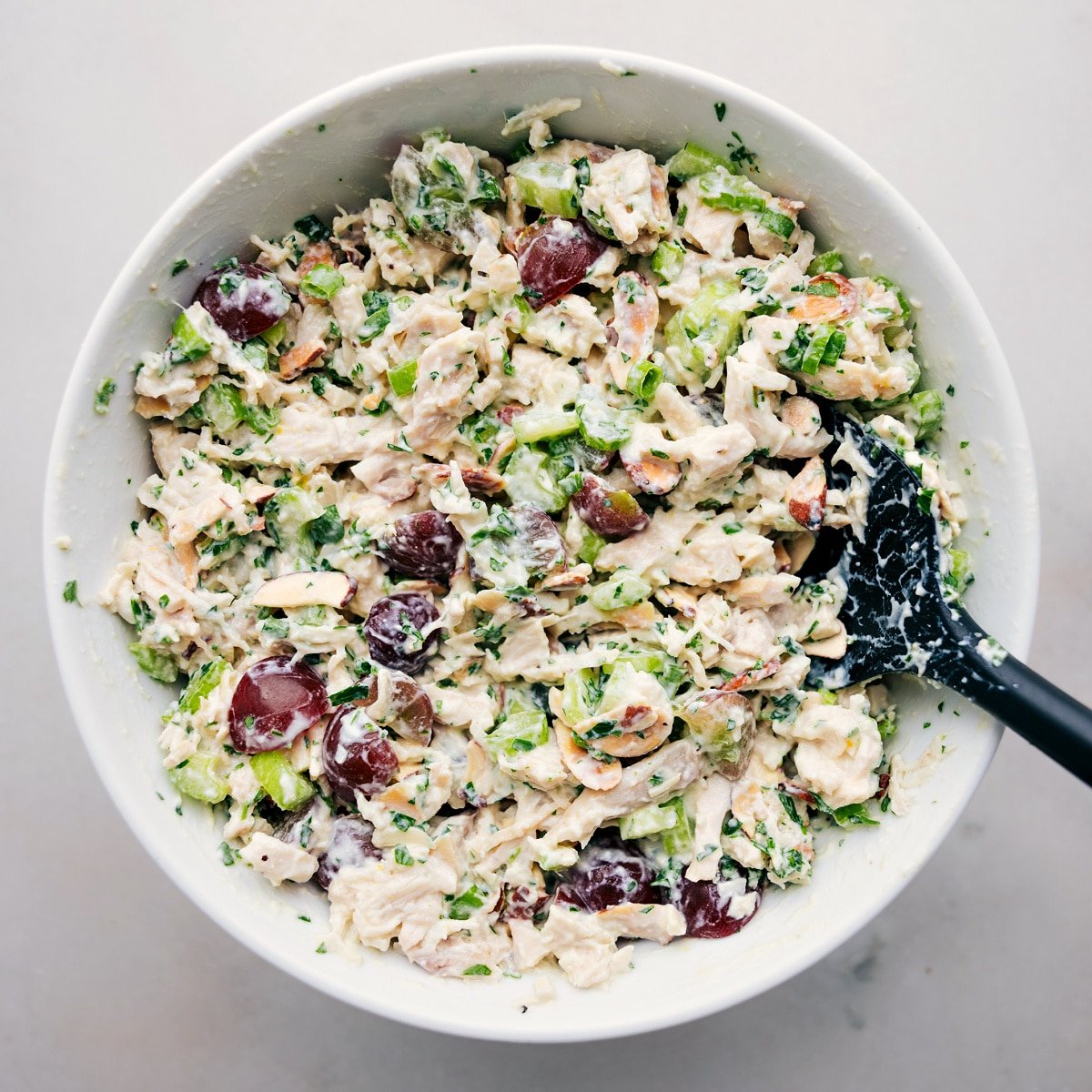 Healthy Chicken Salad Recipe in a bowl ready to be enjoyed.