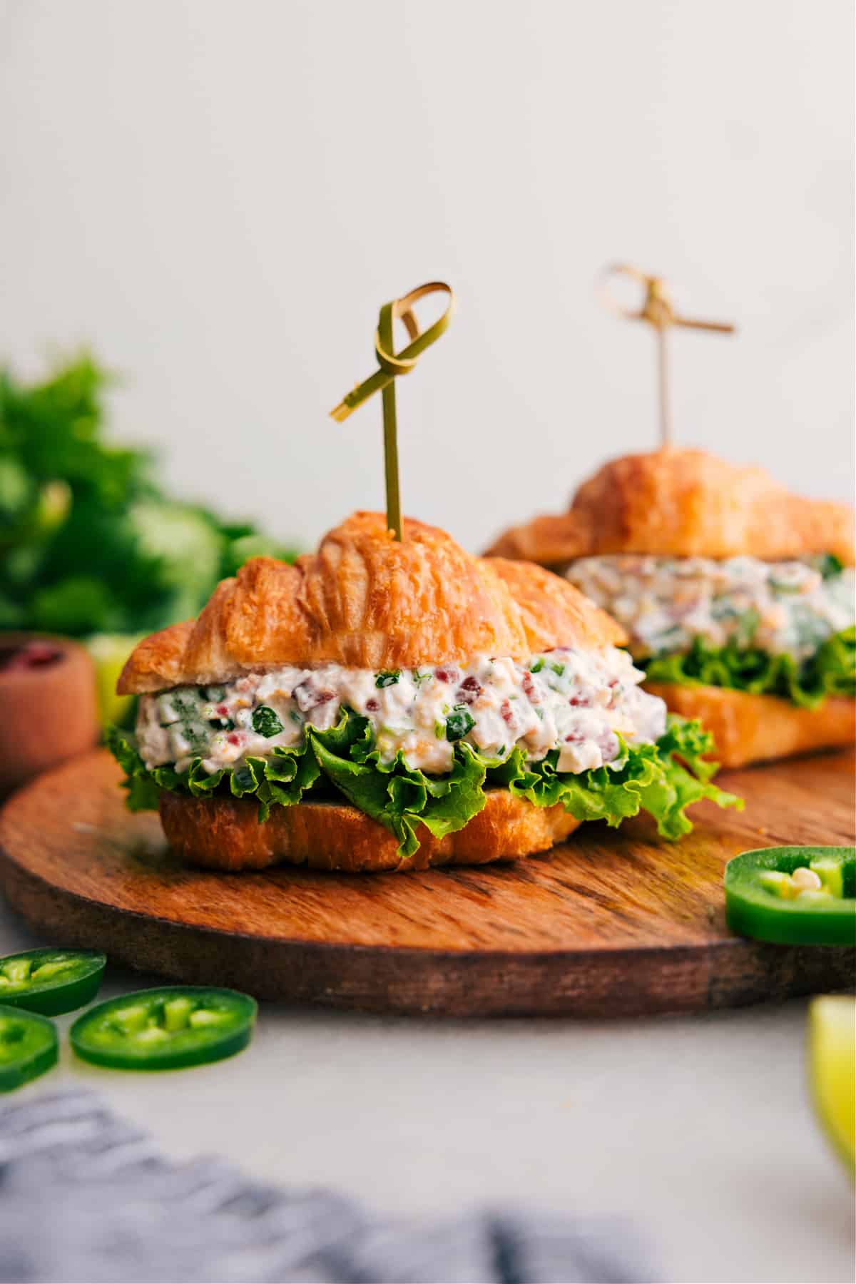 Jalapeño Popper Chicken Salad in a croissant is ready for you to enjoy.