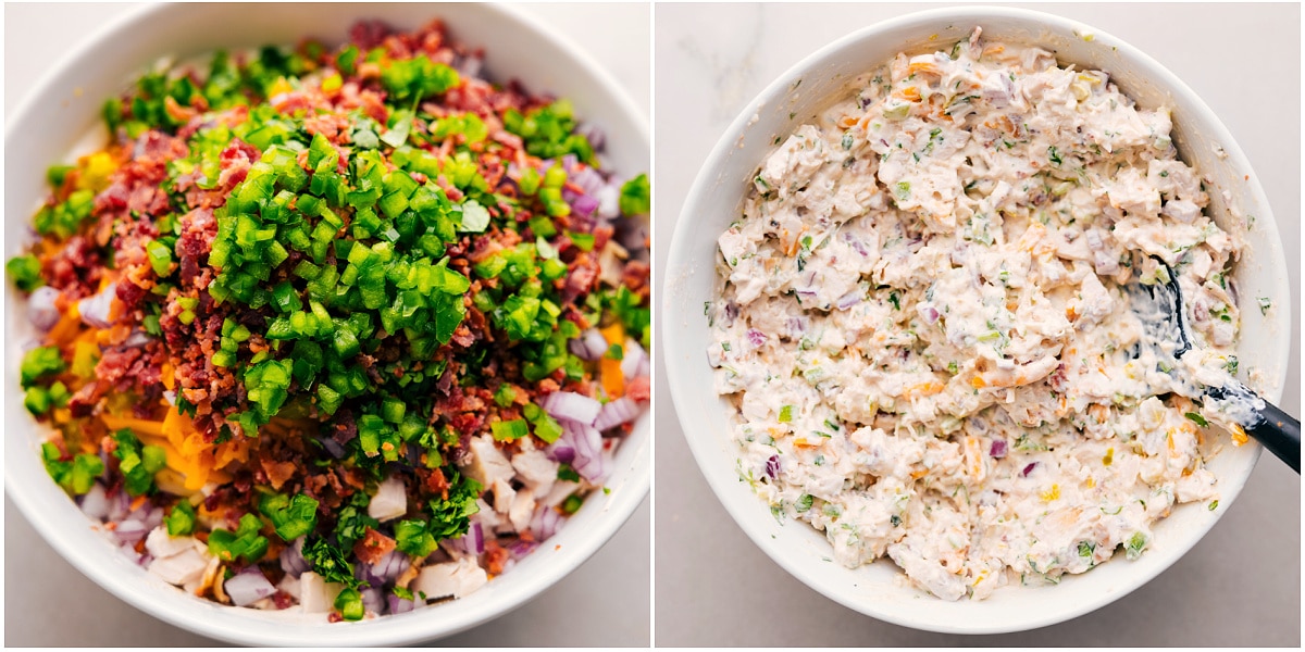 Assemble all the ingredients in a bowl and toss them with the creamy dressing.