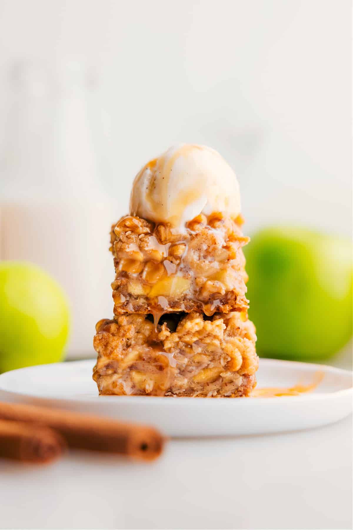 Stack Apple Pie Bars on top of each other.