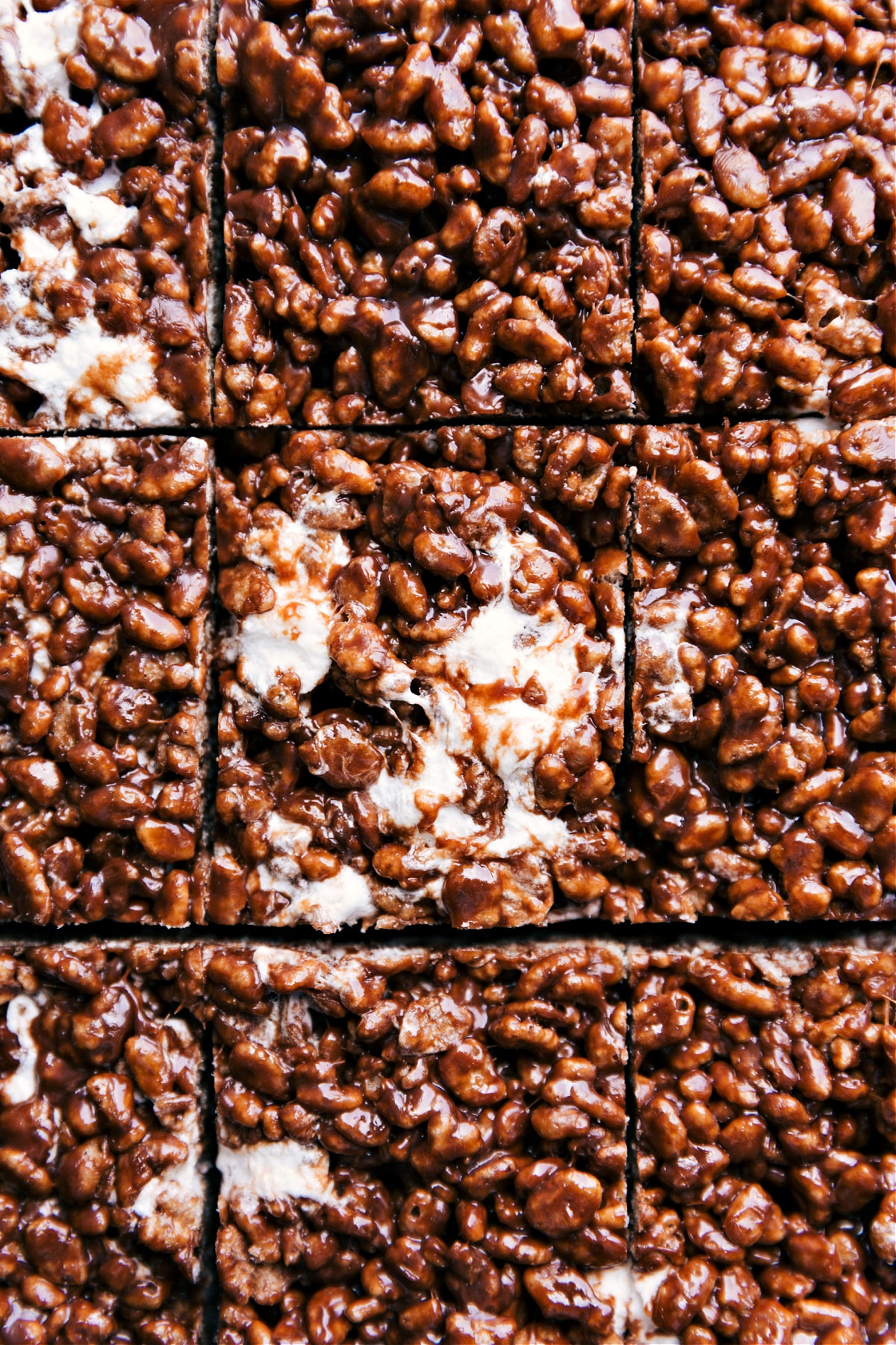 Chocolate Rice Krispie Treats cut into squares.