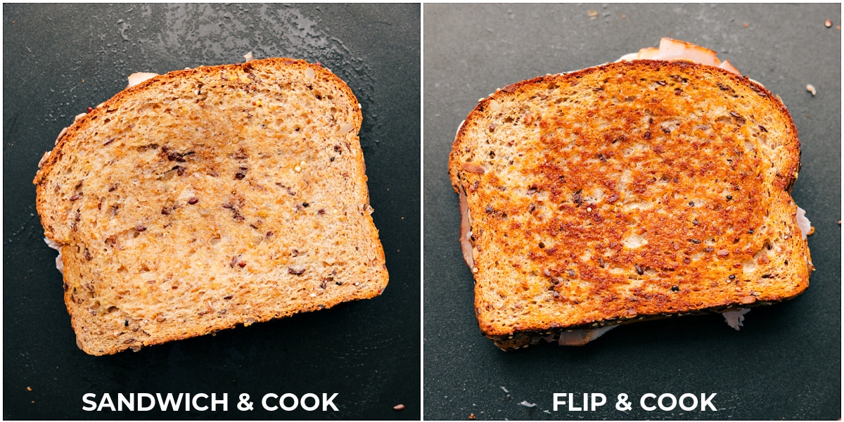 Toasting the recipe in a skillet for a crispy, delicious lunch.