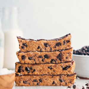 Homemade Protein Bars stacked on top of each other.