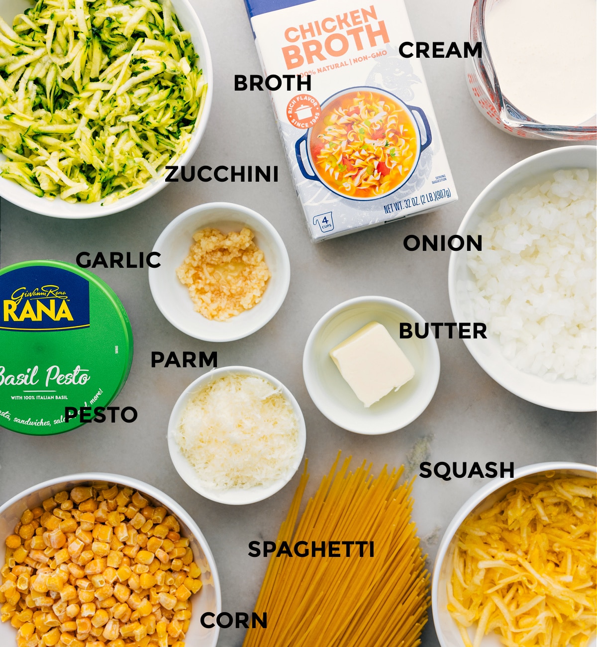 All the ingredients in this recipe prepped out for easy assembly.