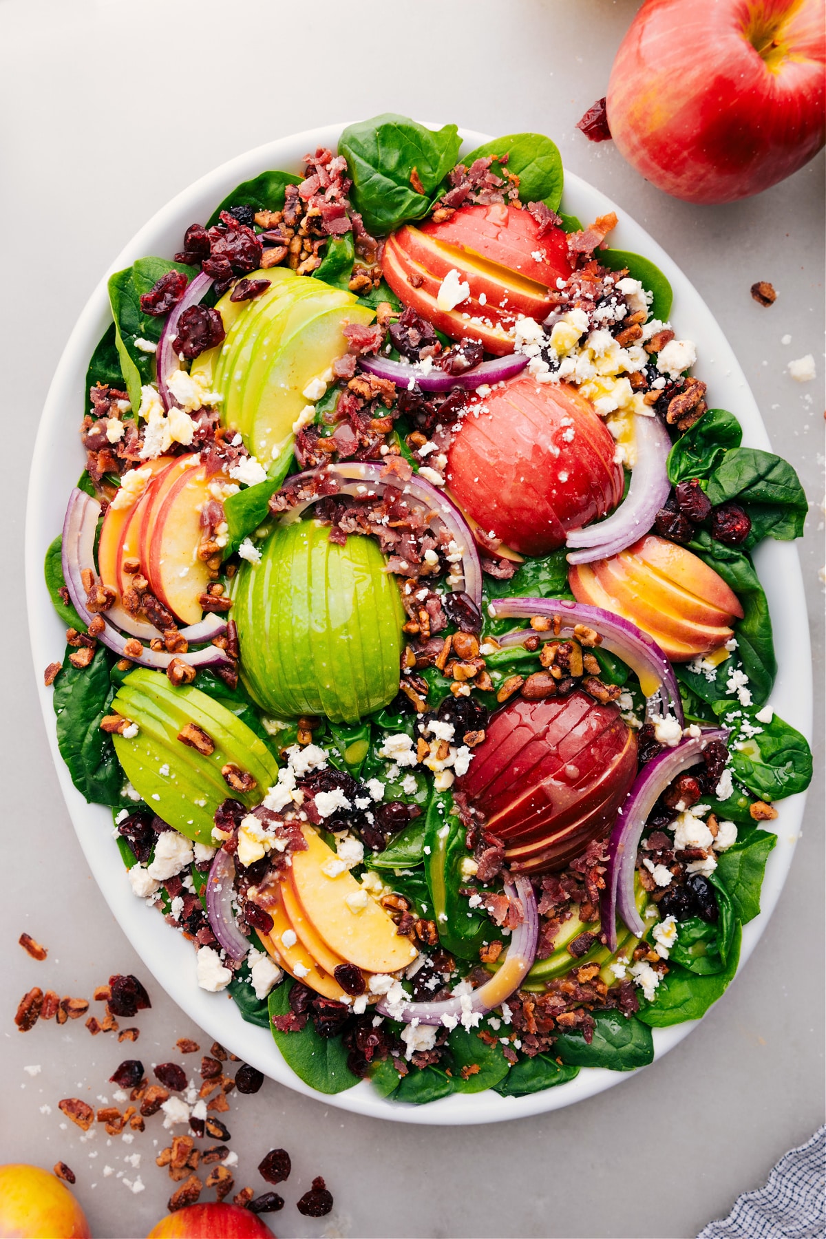 Spinach Salad is dressed and ready to enjoy.