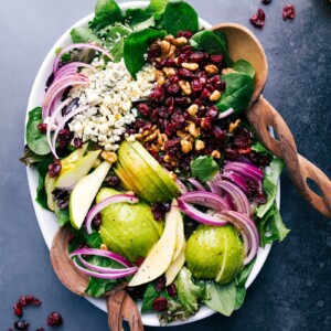 Pear salad on a tray.