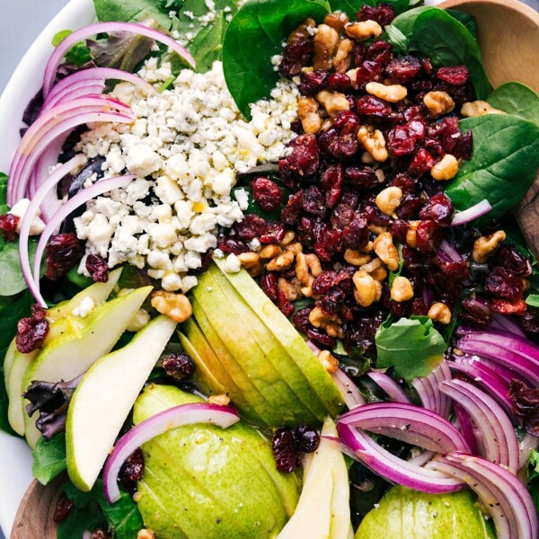 Pear salad ready to be served and enjoyed.