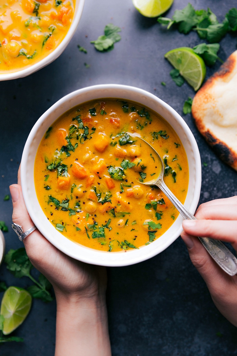 Sweet Potato Coconut Curry Soup (With Chickpeas!) - Chelsea's Messy Apron