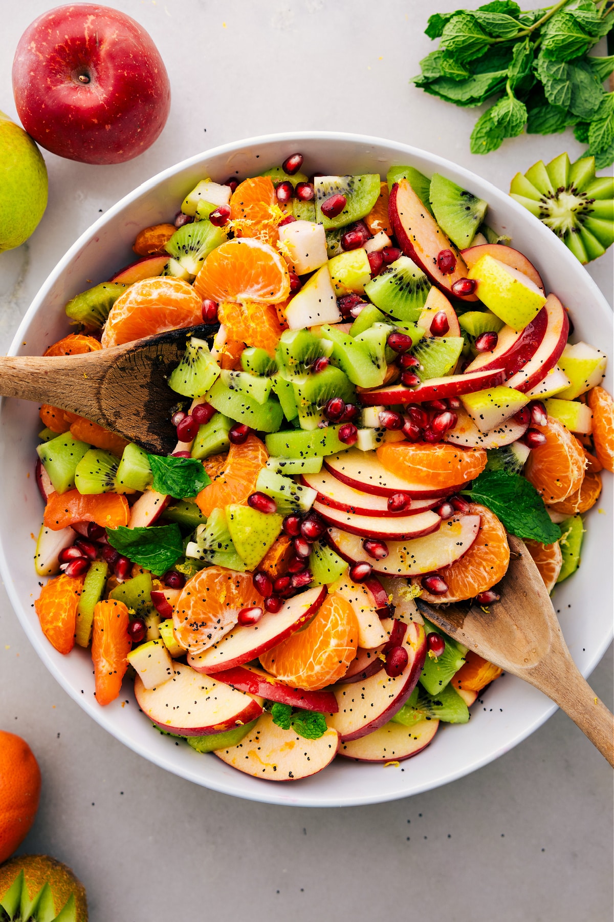 Fresh and delicious winter fruit salad in a bowl.