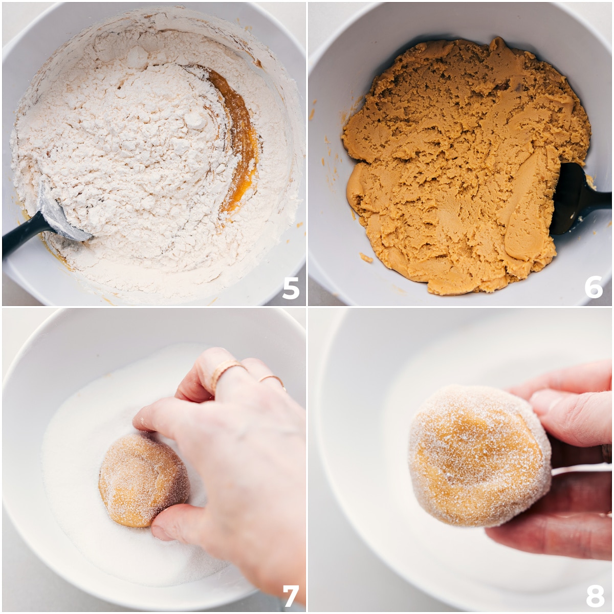 Mix the dry ingredients with the wet ingredients, then roll out the dough and dip it in sugar.